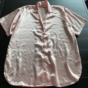 Vintage Victorias Secret Small Gold Tag Pink Satin Shirt Short Sleeve Button